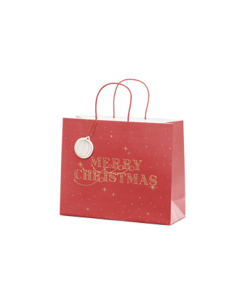 Torebka na prezenty Merry Christmas, bordo, 32.5x26.5x11.5cm