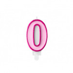 Świeczka urodzinowa Cyferka 0, różowy, 7cm