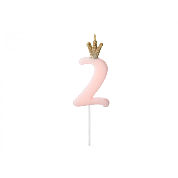 Świeczka urodzinowa Cyferka 2,  jasny różowy, 9.5cm