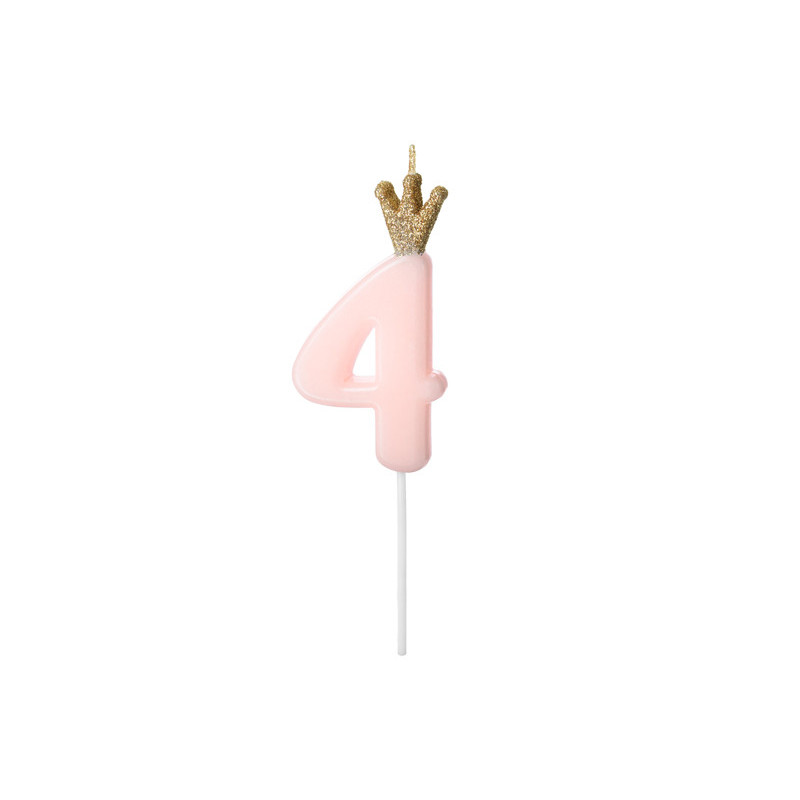 Świeczka urodzinowa Cyferka 4,  jasny różowy, 9.5cm