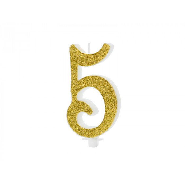 Świeczka urodzinowa Cyferka 5, złoty, 10cm