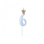 Świeczka urodzinowa Cyferka 6,  jasny niebieski, 9.5cm