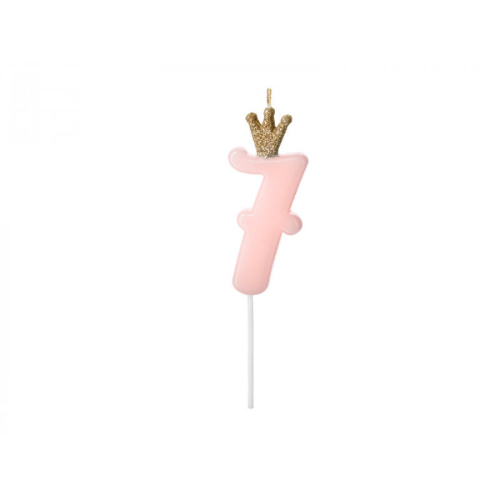 Świeczka urodzinowa Cyferka 7,  jasny różowy, 9.5cm