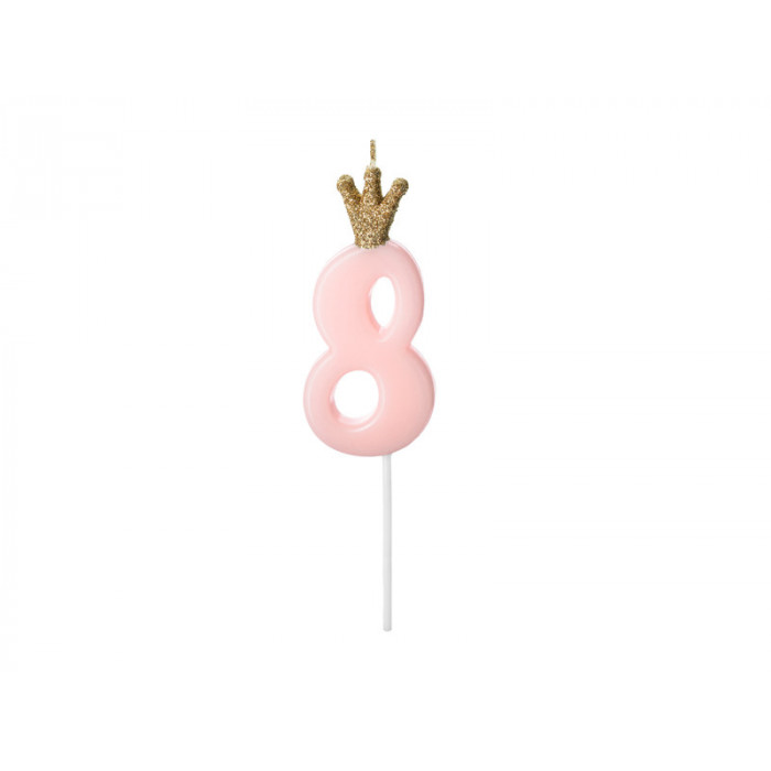 Świeczka urodzinowa Cyferka 8,  jasny różowy, 9.5cm