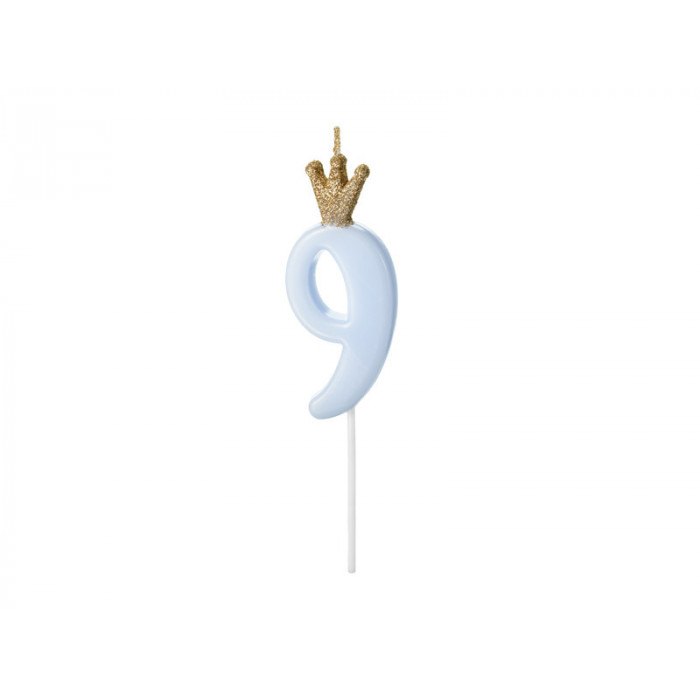 Świeczka urodzinowa Cyferka 9,  jasny niebieski, 9.5cm