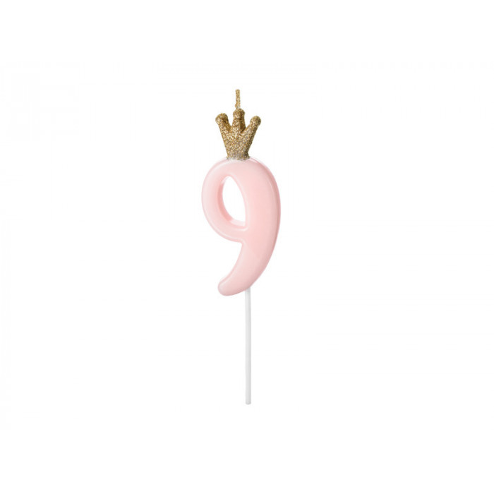 Świeczka urodzinowa Cyferka 9,  jasny różowy, 9.5cm