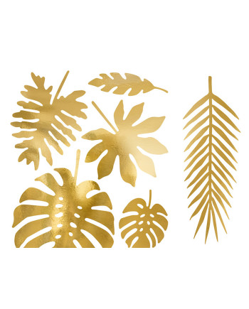 Dekoracje Aloha - Liście tropikalne, złoty (1 op. / 21 szt.)