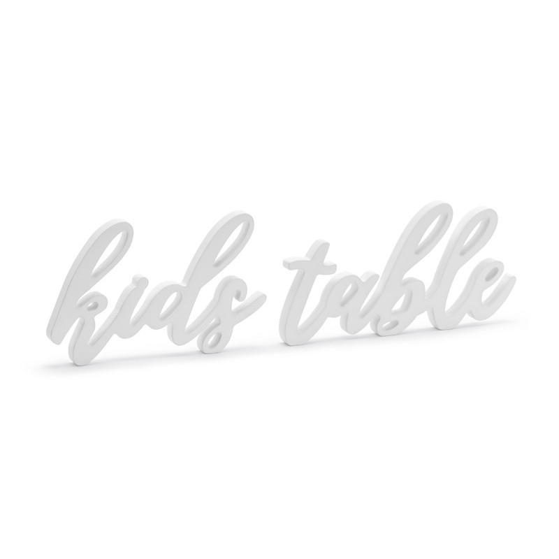 Drewniany napis Kids table, biały, 38x10cm