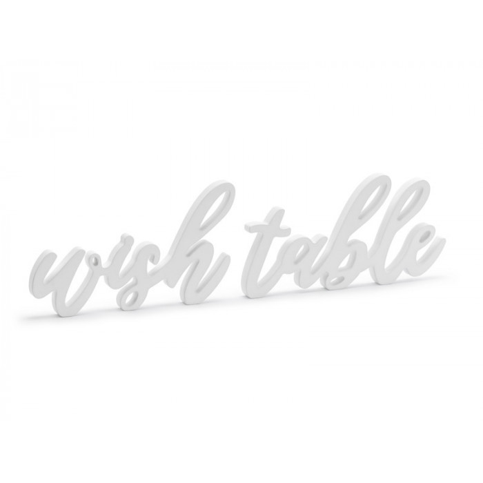 Drewniany napis Wish table, biały, 40x10cm