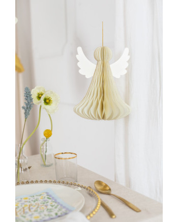 Dekoracja papierowa honeycomb Aniołek, kość słoniowa, 15 cm