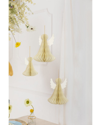 Dekoracja papierowa honeycomb Aniołek, kość słoniowa, 24 cm