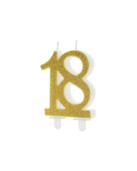 Świeczka urodzinowa liczba 18, złoty, 7.5cm