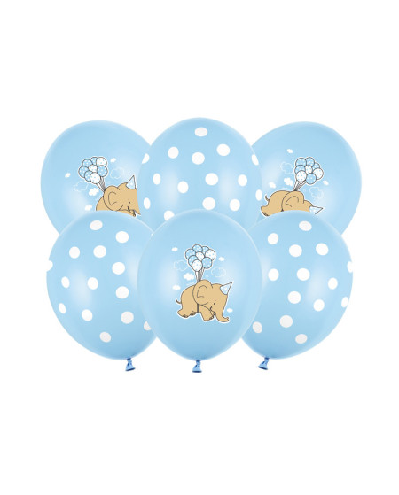 Balony 30cm, Słonik, Pastel Baby Blue Mix (1 op. / 6 szt.)