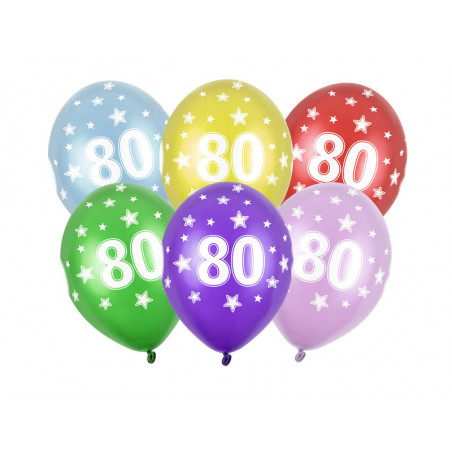 Balony 30cm, 80th Birthday, Metallic Mix (1 op. / 6 szt.)