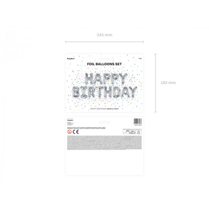 Balon foliowy Happy Birthday, 340x35cm, srebrny