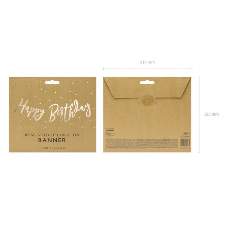 Baner Happy Birthday, różowe złoto, 16,5x62cm