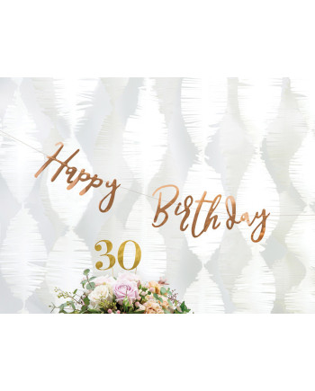 Baner Happy Birthday, różowe złoto, 16,5x62cm