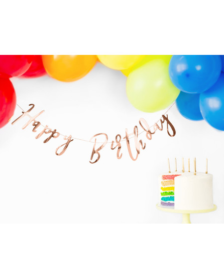 Baner Happy Birthday, różowe złoto, 16,5x62cm