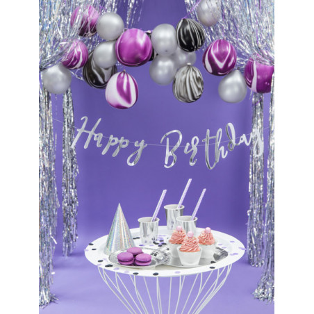 Baner Happy Birthday, srebrny, 16,5x62cm