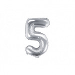Balon foliowy Cyfra ''5'', 35cm, srebrny
