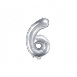 Balon foliowy Cyfra ''6'', 35cm, srebrny