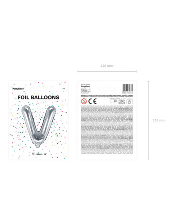 Balon foliowy Litera ''V'', 35cm, srebrny