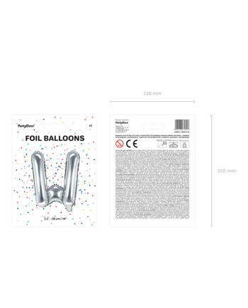 Balon foliowy Litera ''W'', 35cm, srebrny