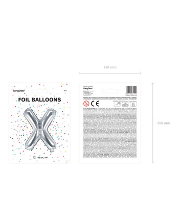 Balon foliowy Litera ''X'', 35cm, srebrny