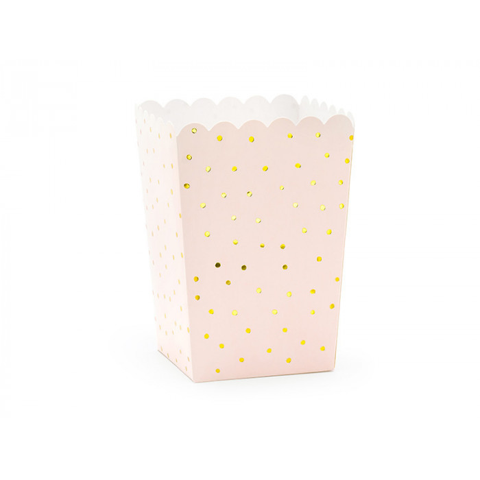 Pudełka na popcorn Kropki, jasny różowy, 7x7x12.5cm (1 op. / 6 szt.)