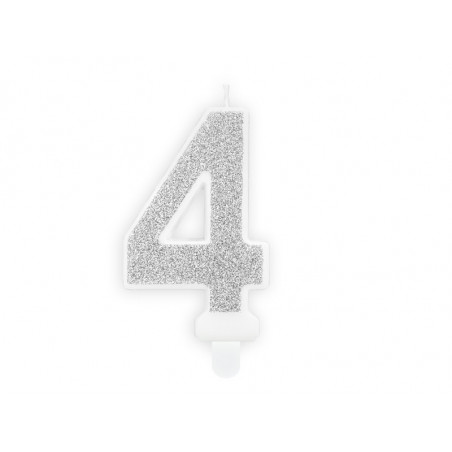 Świeczka urodzinowa Cyferka 4, srebrny, 7cm