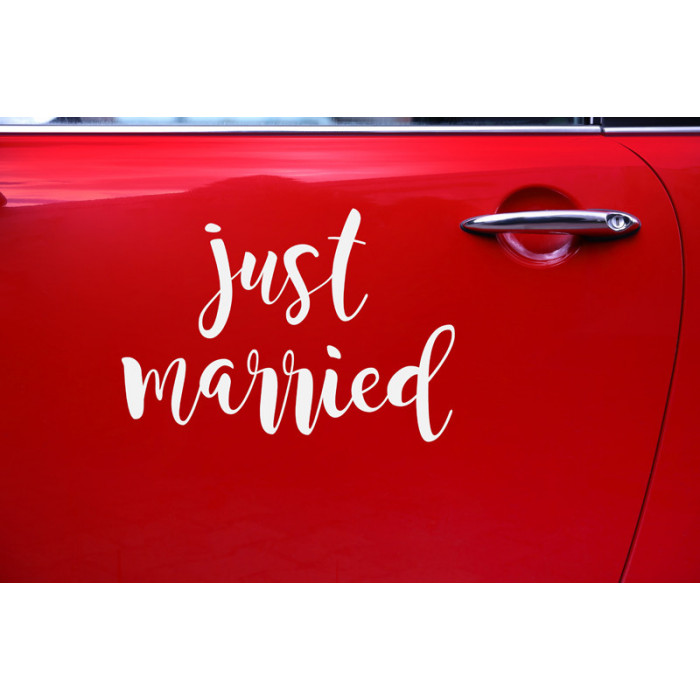 Naklejka ślubna na samochód - Just married, 33x45cm