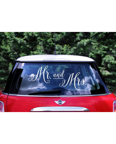 Naklejka ślubna na samochód - Mr. and Mrs.