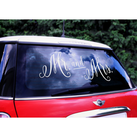 Naklejka ślubna na samochód - Mr. and Mrs.