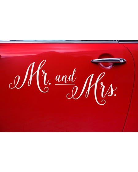 Naklejka ślubna na samochód - Mr. and Mrs.