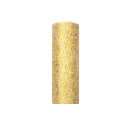 Tiul glittery, złoty, 0,15 x 9m (1 szt. / 9 mb.)
