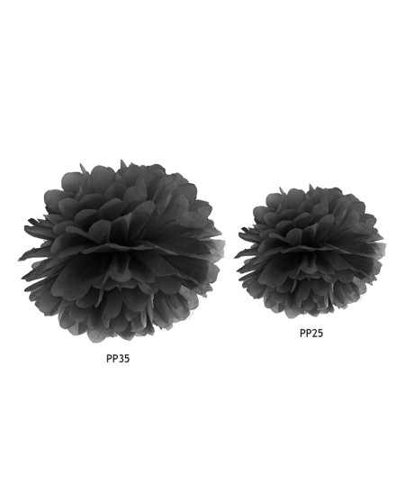 Pompon bibułowy, czarny, 25cm