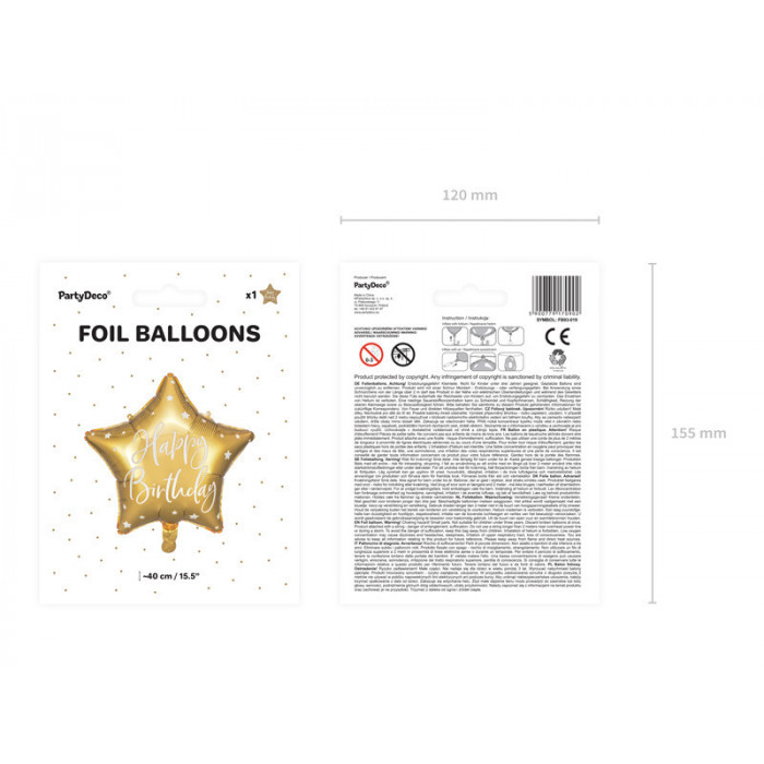 Balon foliowy Happy Birthday, 40cm, złoty