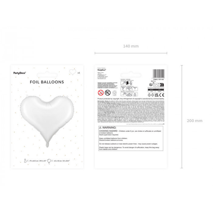 Balon foliowy Serce, 75x64,5 cm, biały