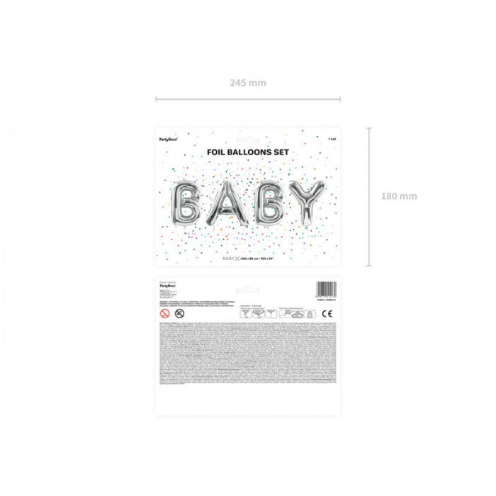 Balon foliowy Baby, 262x86cm, srebrny