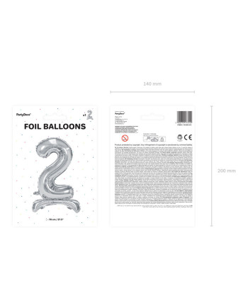 Stojący balon foliowy Cyfra ''2'', 70cm, srebrny