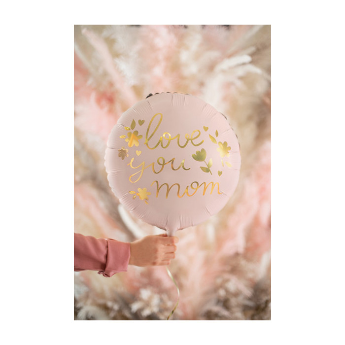 Balon foliowy "Love you mom", 45 cm, różowy