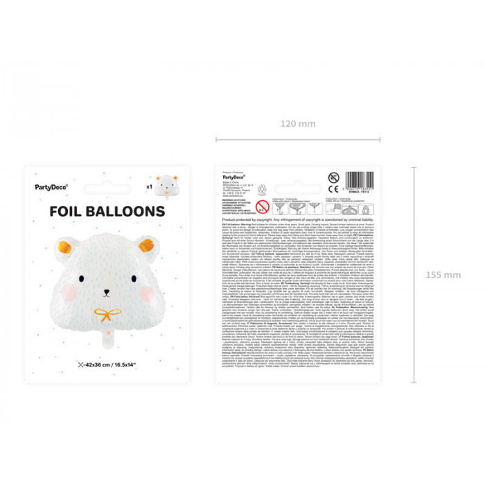 Balon foliowy Miś polarny, 51x45cm, mix