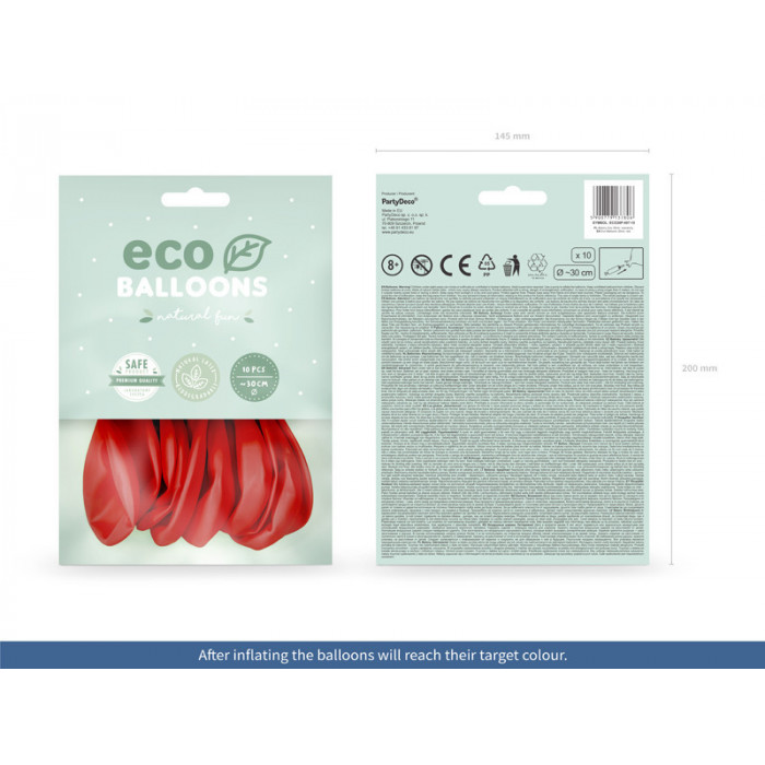 Balony Eco 30cm pastelowe, czerwony (1 op. / 10 szt.)