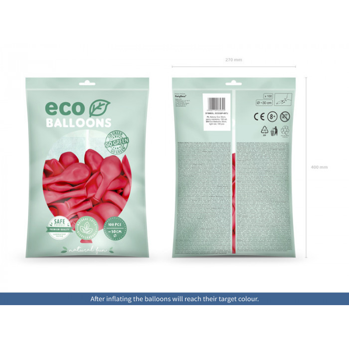 Balony Eco 30cm pastelowe, jasny czerwony (1 op. / 100 szt.)