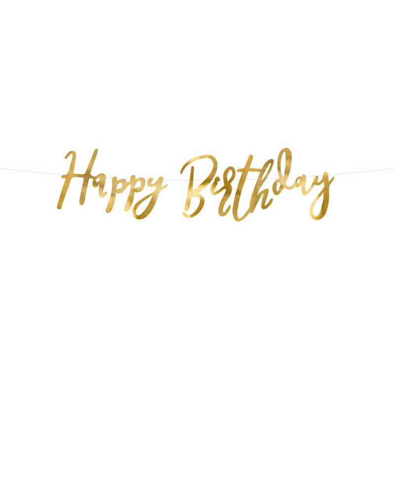 Baner Happy Birthday, złoty, 16.5x62cm