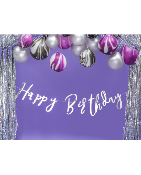 Baner Happy Birthday, srebrny, 16,5x62cm