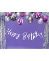 Baner Happy Birthday, srebrny, 16,5x62cm