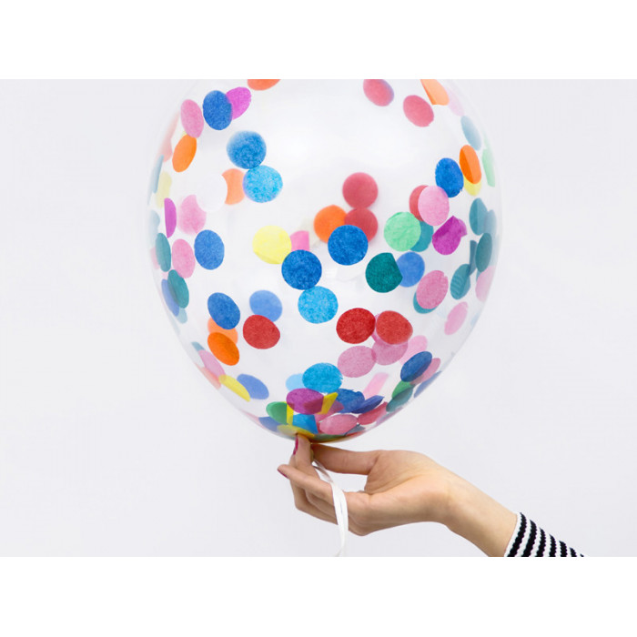 Balony z okrągłym konfetti, 30cm, mix (1 op. / 6 szt.)