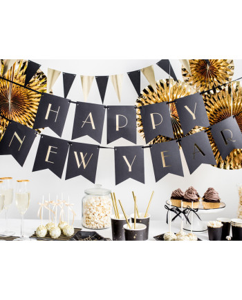 Baner Happy New Year, czarny, 15 x 170 cm