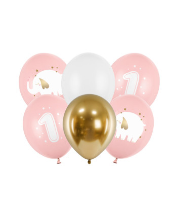Balony 30 cm, Roczek, Baby pink (1 op. / 6 szt.)